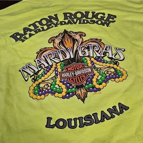 Harley-Davidson Mardi Gras Baton Rouge Louisiana Skull Neon Shirt Men Size XL